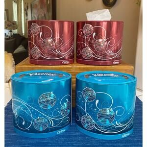 Vintage Kleenex Tissue Box Lot Christmas Holiday Magic Oval 2009 2011 Red Blue